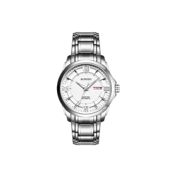 RUNOSD Mechanical Movement Stainless Steel Watchband Watch Men's Watches White Dial