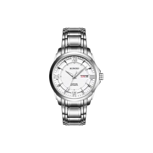 RUNOSD Mechanical Movement Stainless Steel Watchband Watch Men's Watches White Dial
