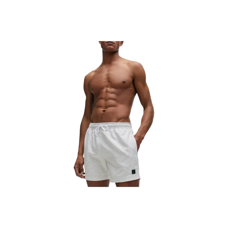 HUGO BOSS Micro Print Quick Drying Swim Shorts With Logo Detail Casual Shorts Men's White-1