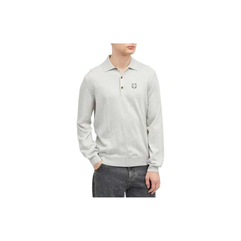 Maison Kitsune Fox Head Patch Fine Knit Polo Shirt-2