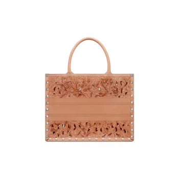 DIOR BookTote Calfskin Tote Bag Shopping Bag Handbag Medium Size Women's Beige