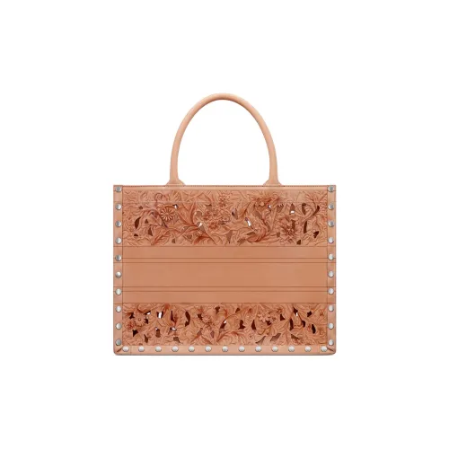 DIOR BookTote Calfskin Tote Bag Shopping Bag Handbag Medium Size Women's Beige