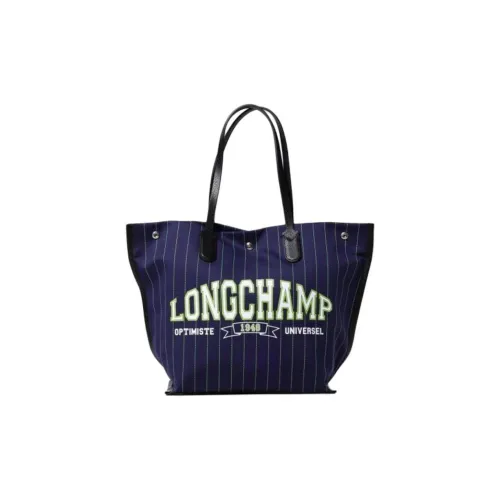 LONGCHAMP Cotton Patchwork Canvas Tote Bag Shopping Bag Shoulder Bag Handbag Women's Marine Blue