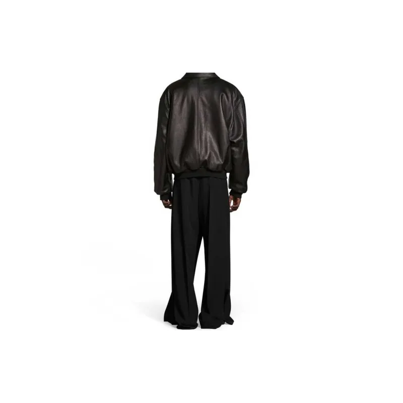 Balenciaga Sporty B Leather Jacket Loose Fit Unisex Black-3