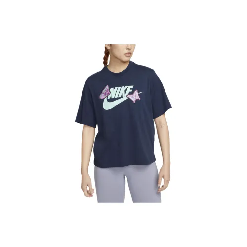 Nike Women'ss Butterfly Print Crewneck T-Shirt Navy