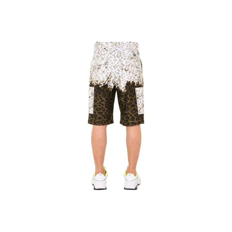MSGM Two-Tone Leopard Print Cargo Shorts-1