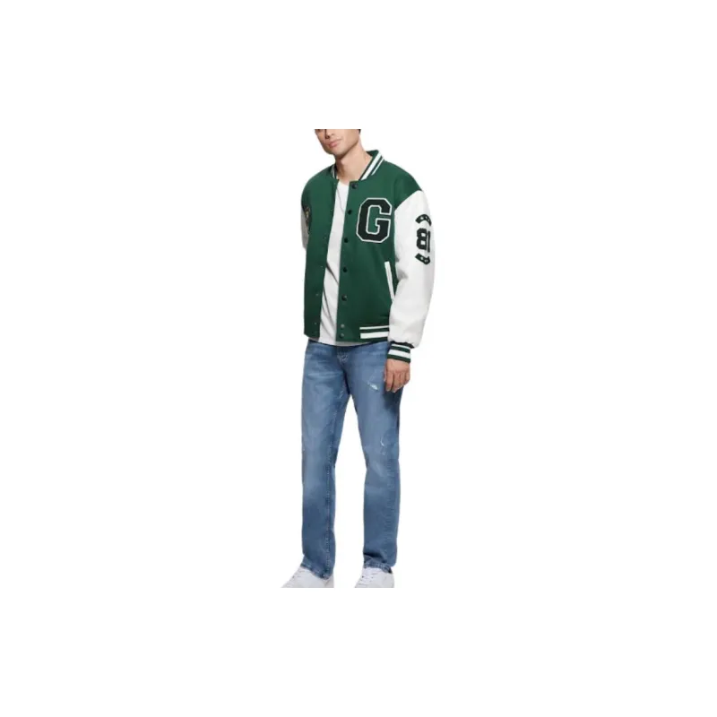 GUESS Bear Varsity Jacket Jackets Coats Men's Green-1