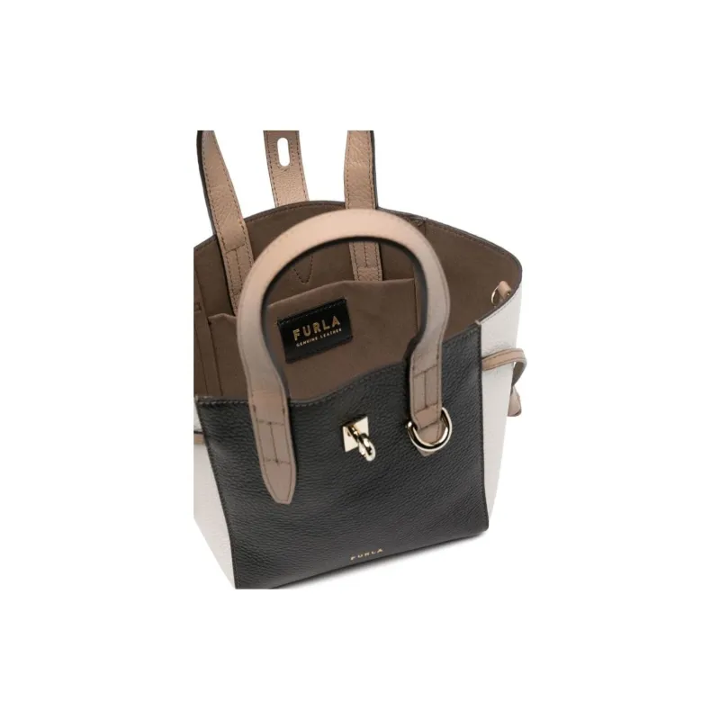 Furla Net Collection Calfskin Tote Bag Shopping Bag Handbags Mini Women's Black-0