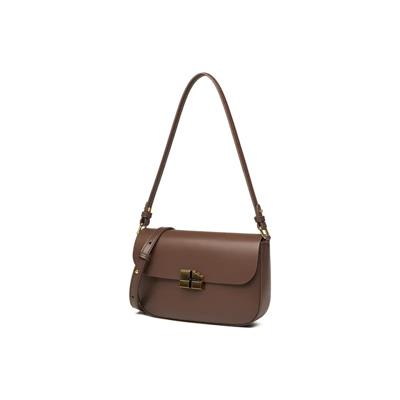 Yalu Cow Leather Shoulder Bag Women's Coffee/Midnight Black/Milk Tea Apricot-2