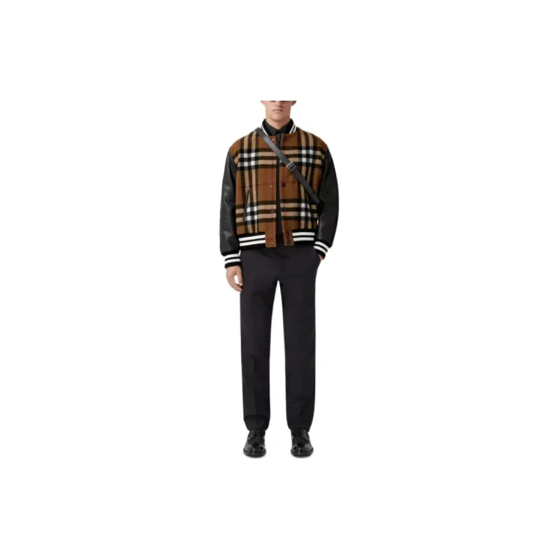 Burberry Check Technical Wool And Leather Bomber Jacket-1
