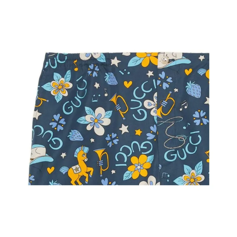 GUCCI Cotton Flower And Pony Print Shorts-1