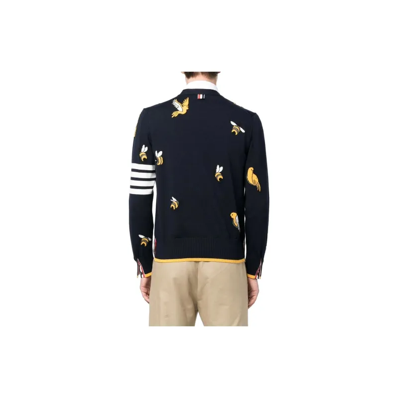 THOM BROWNE 4 Bar Striped Intarsia Patterned Buttoned Cardigan-2