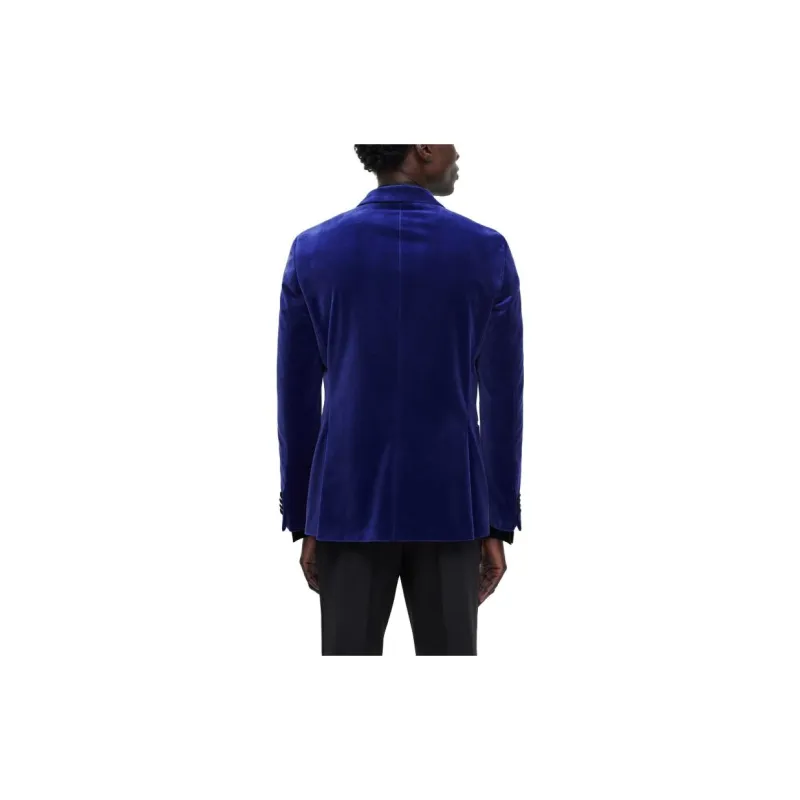 HUGO BOSS Slim-Fit Tuxedo Jacket In Pure-Cotton Velvet Jackets Coats Men's Dark Blue-2
