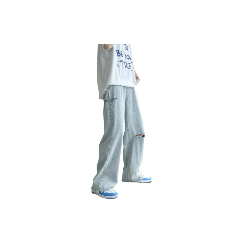 FAIRWHALE Jeans Unisex Ripped Denim Blue-10