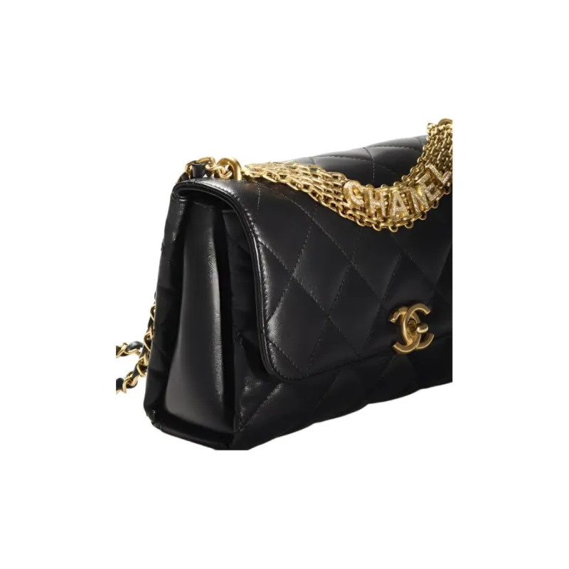 CHANEL Lambskin Flap Bag, Shoulder Bag, Crossbody Bag Tubas Women's Black-2