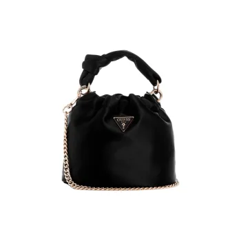 GUESS Satin Bucket Bags Shoulder Bag Crossbody Bag Handbag Mini Women's Black