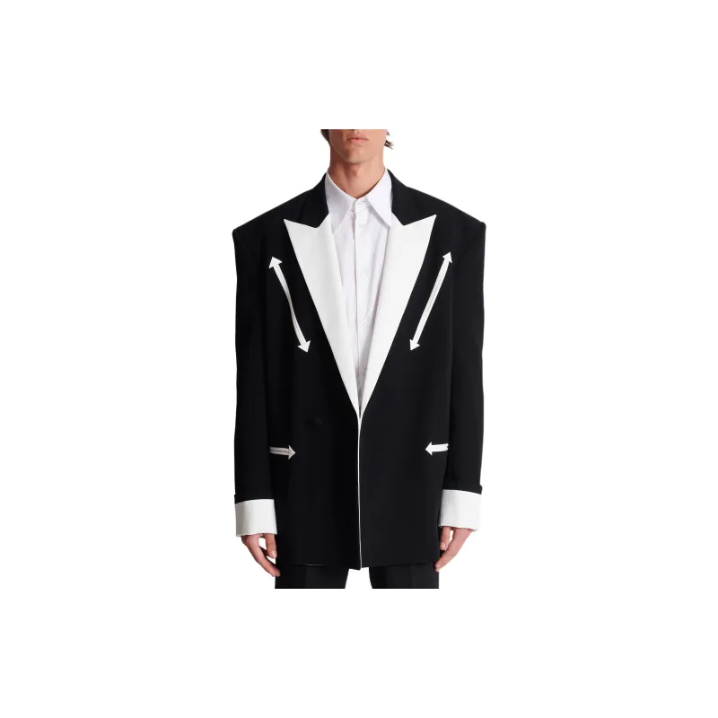 BALMAIN Crepe texture Double breasted Blazer-4