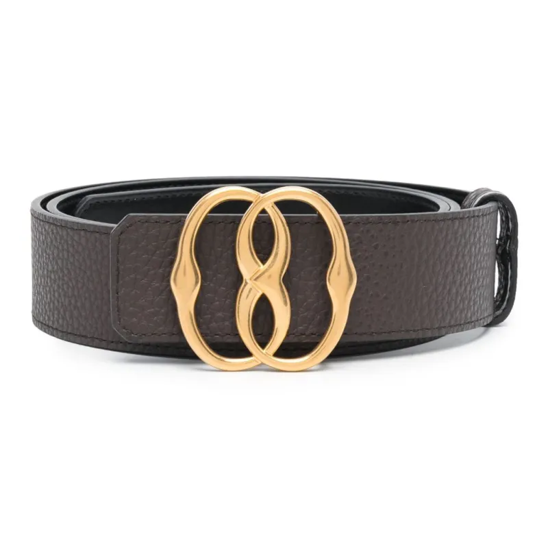 BALLY Textured Effect Gold Logo Plaque Smooth Buckle Leather Belts Men's Brown Width 3.5CM-0