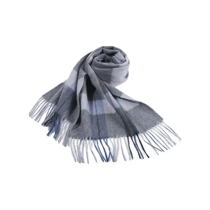 Shanghai Story 100% Cashmere Knit Scarves Unisex Beige And Orange Check Gift Box Set-25