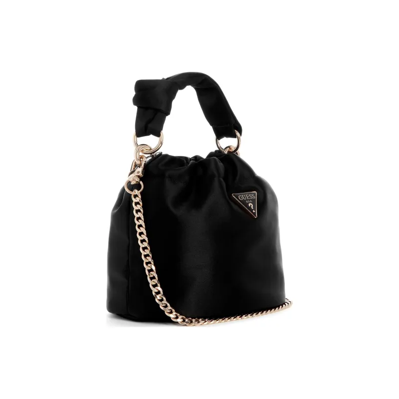 GUESS Satin Bucket Bags Shoulder Bag Crossbody Bag Handbag Mini Women's Black-1