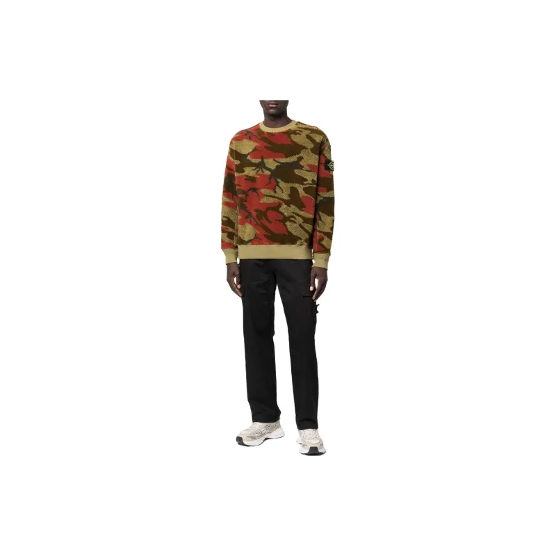 STONE ISLAND Camouflage Pattern Crewneck Fleece Jumper-1