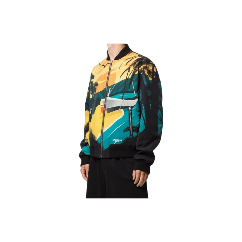 BALMAIN Reversible Graphic print Bomber Jacket-3