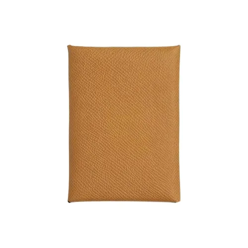 HERMES Calvi Duo Epsom Calfskin Card Holder Mini Women's 2S Sesame Sesame Colored