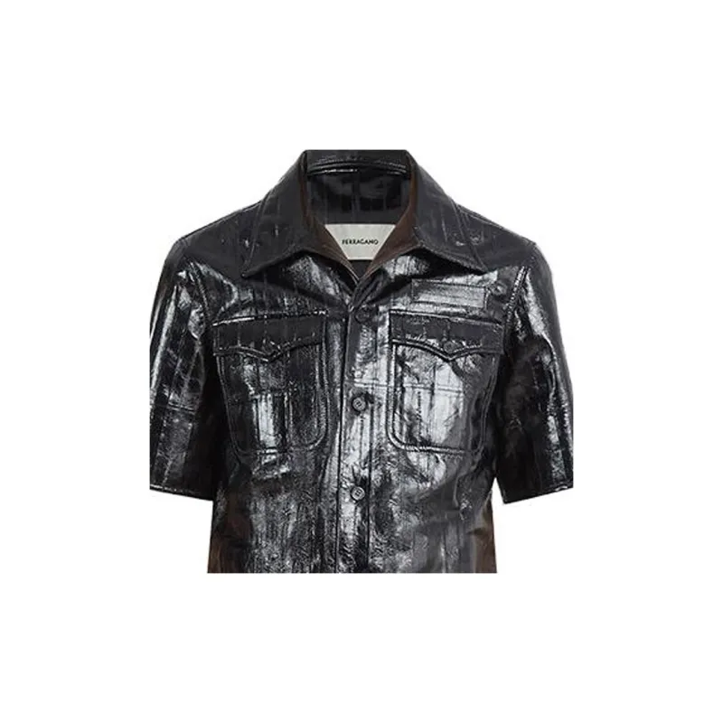 Ferragamo Leather Jackets Men Black-5
