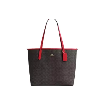 COACH City Coated Canvas Tote Bag, Shopping Bag, Handbag Large Size Women's Red & Coffee