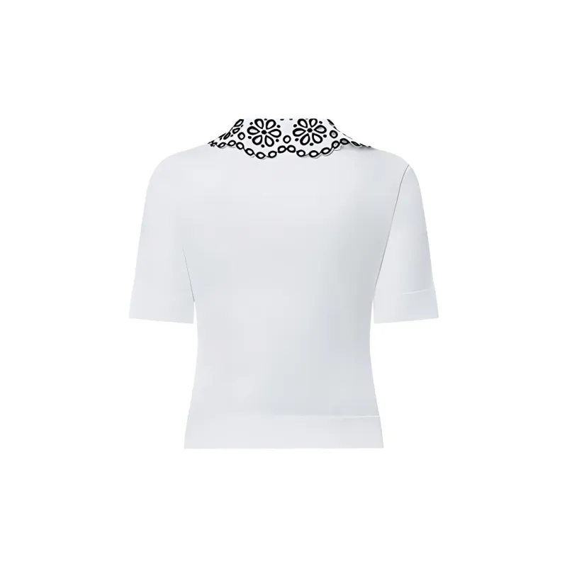 LOUIS VUITTON Broderie Collar Zip Up Knit Top-1
