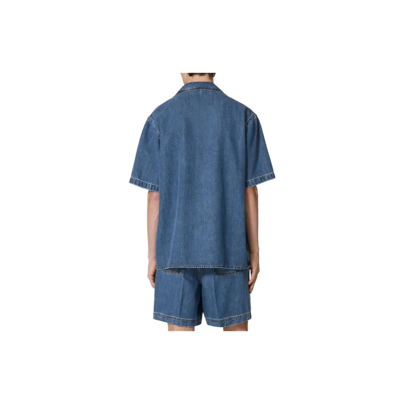 Valentino Logo Plaque Short Sleeved Denim Shirt-2