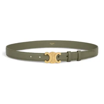 CELINE TRIOMPHE Medium Size, Smooth Buckle Leather Belts Women's Green Width 2.5cm