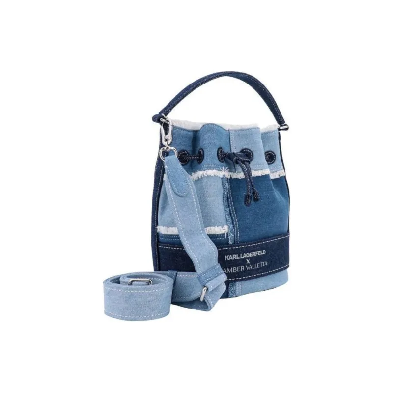 KARL LAGERFELD Amber Valletta Collaboration Cotton Bucket Bag Handbag Shoulder Bag Crossbody Bag Women's Blue-1