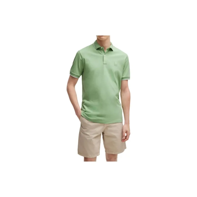 HUGO BOSS Slim Fit Polo Shirt In Washed Stretch Cotton Piqué Polo Shirt Men's Green-2