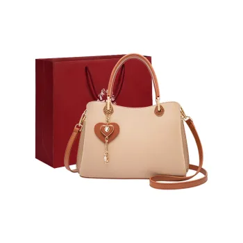 Old Man's Head Cow Leather Bonded Synthetic Leather Crossbody One Shoulder Handbags Women's Apricot