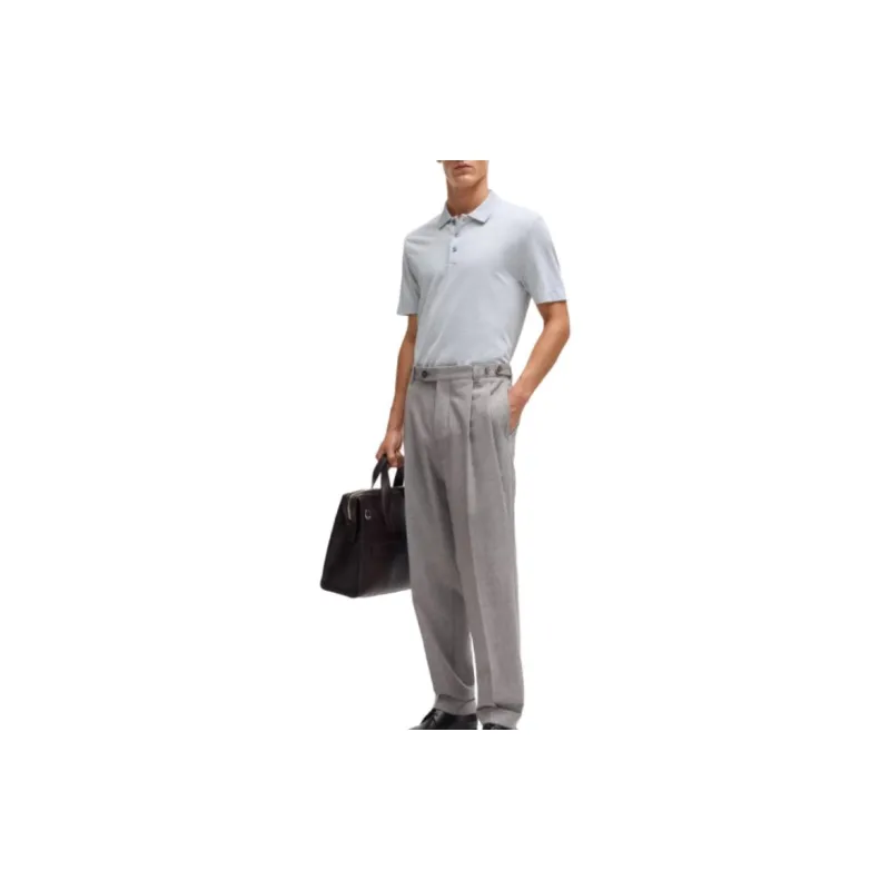 HUGO BOSS Polo Shirt In Cotton And Silk With Corduroy Effect Polo Shirt Men's Gray-2