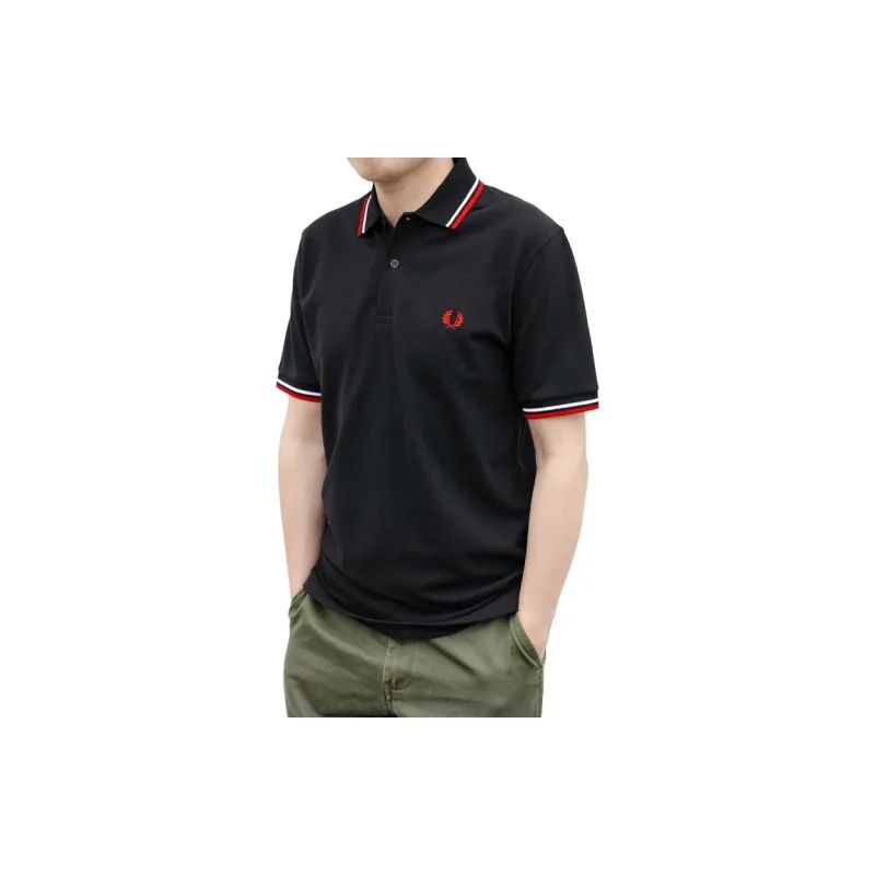 FRED PERRY Polo Shirt Unisex Black Red White Frame-2