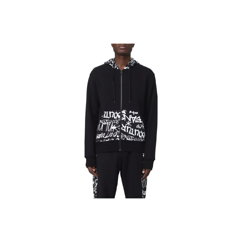 VERSACE JEANS Graffiti print Zip up Cotton Hoodie-2