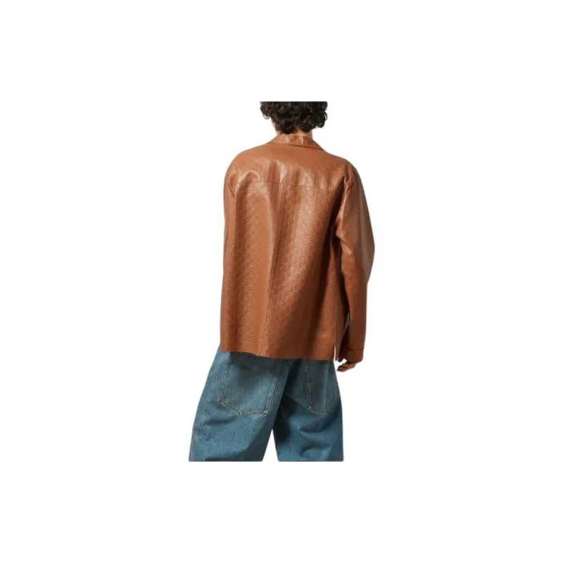 GUCCI Gg Supreme Leather Shirt Jacket-3