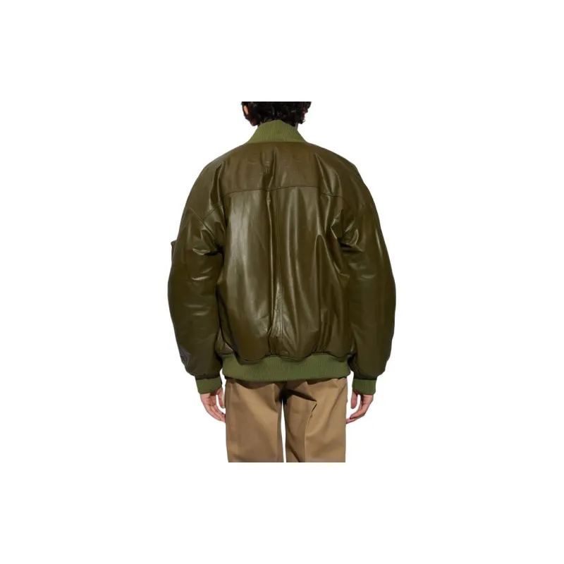 GUCCI Leather Jacket Men's Olive Green-3