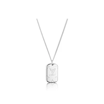 LOUIS VUITTON Locket Necklace Engraved Monogram