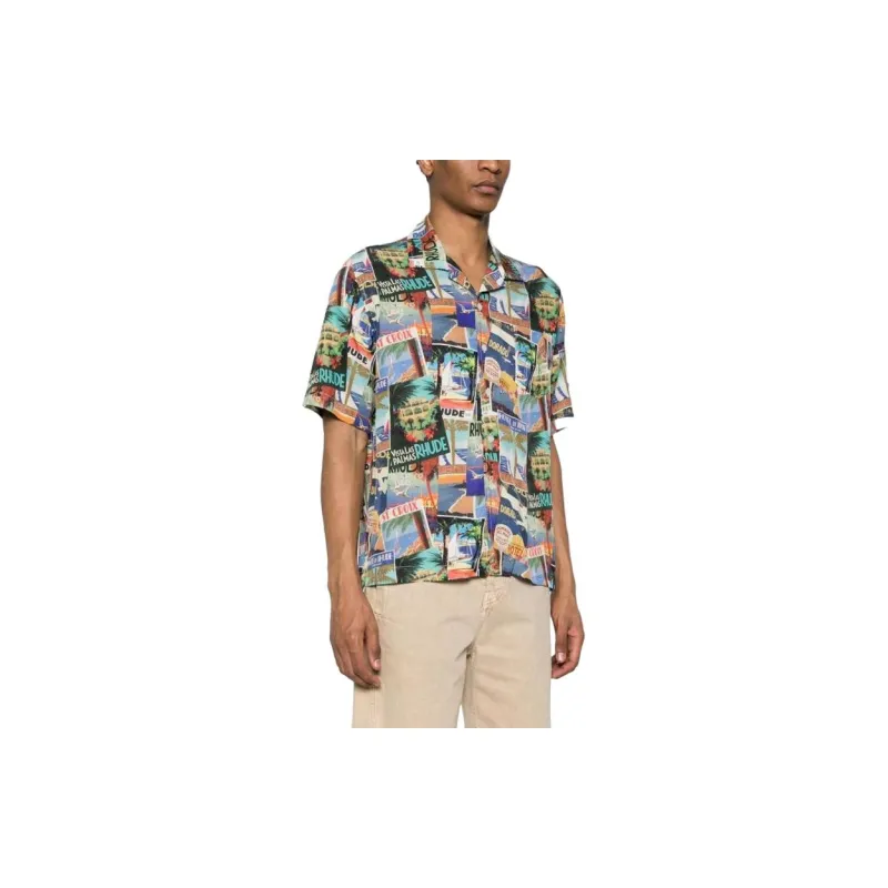 RHUDE Postal Card print Bowling Shirt-2