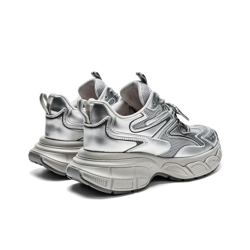 NAUTICA Cushioning Anti-Slip Wear-Resistant Breathable Height Increasing Low-Top Chunky Sneakers Unisex Silver-3