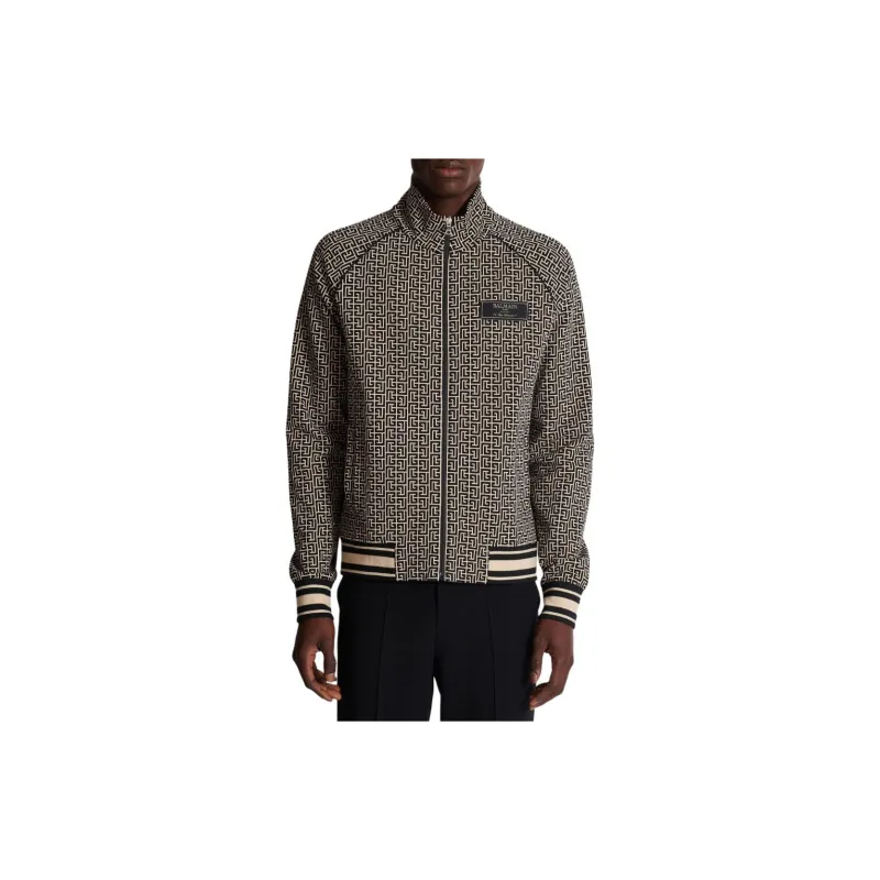 BALMAIN Monogram jacquard Zip up Bomber Jacket-4
