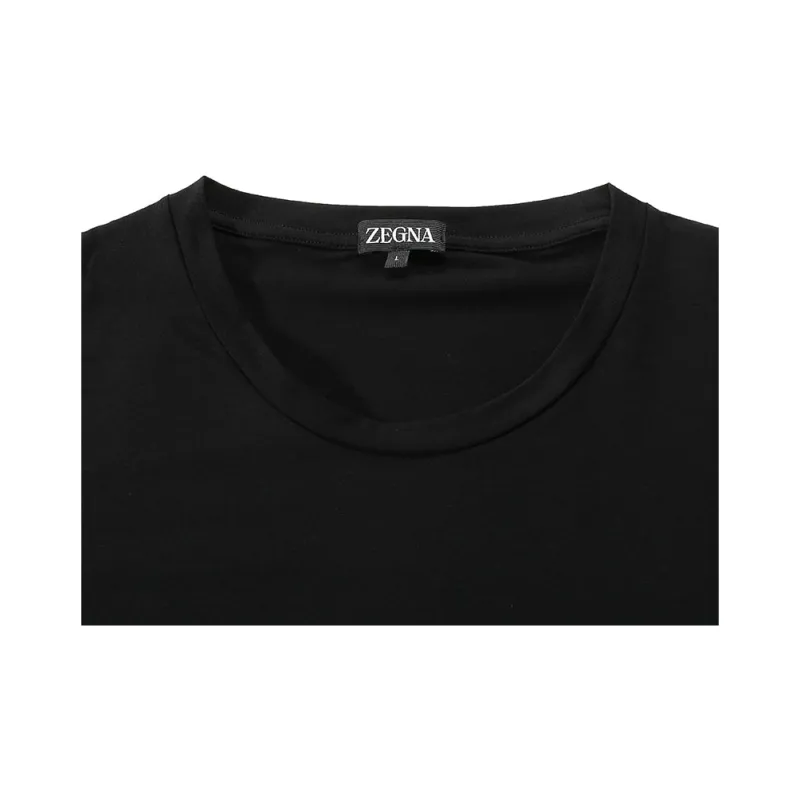 Zegna Pure Crew Neck Pullover Slim Fit Short Sleeved T Shirt Men's Black-5