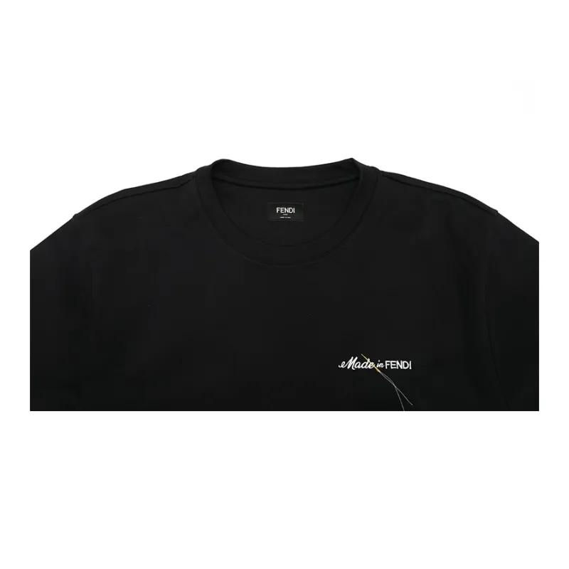 FENDI Logo Embroidered Crewneck T Shirt-7