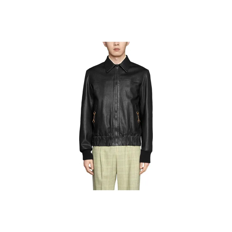 GUCCI Leather Jacket Men's Black-2