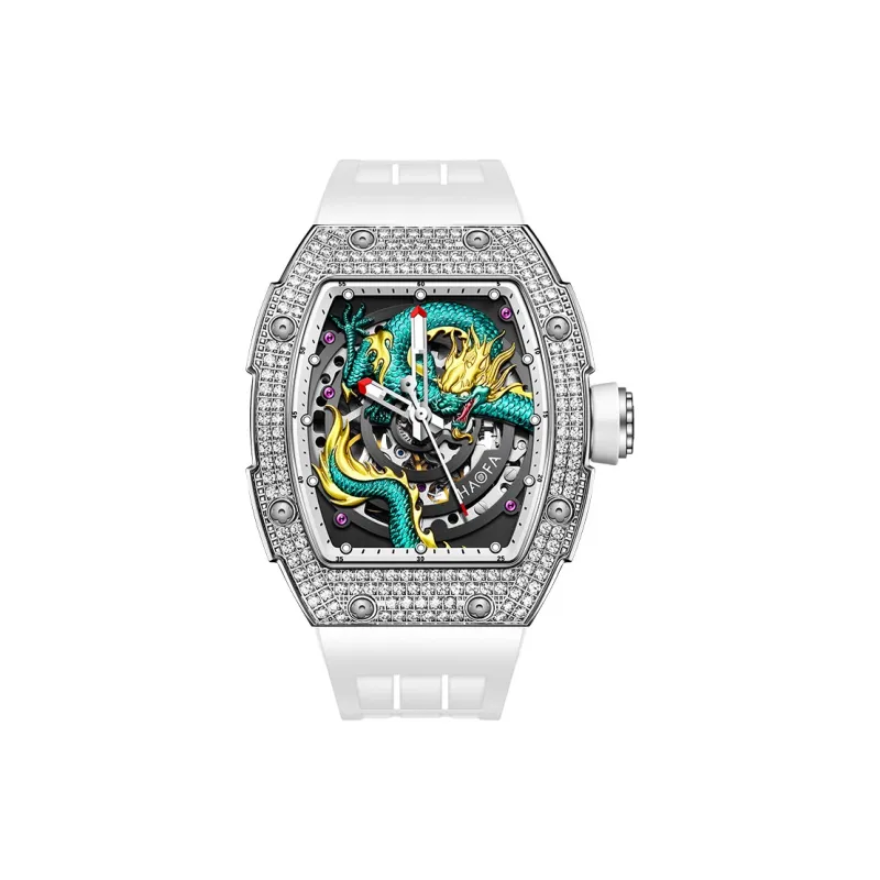 HaofaTourbillon 1987S Automatic Mechanical Movement Rubber Strap Watch Men's Watches Cut-Out Dial-1