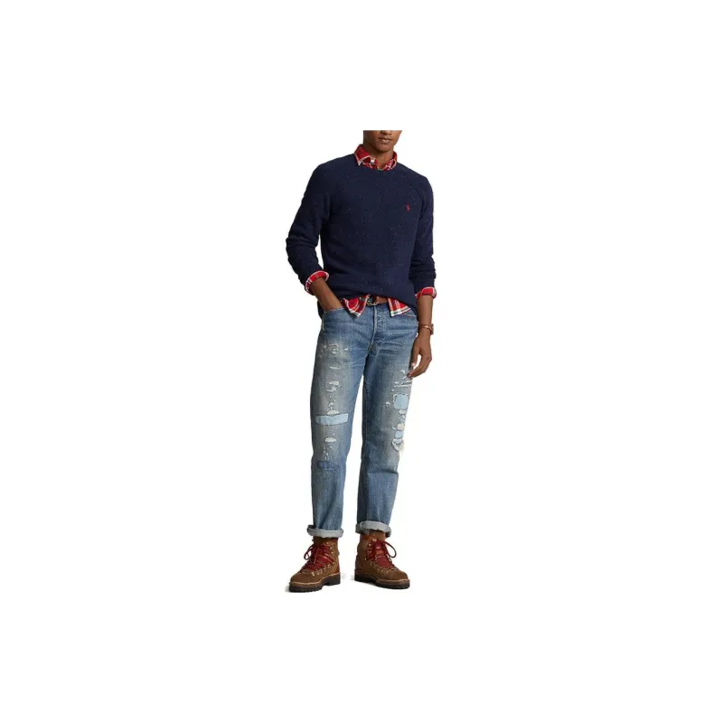Polo Ralph Lauren FW23 Crew Neck Fitted Long Sleeved Knitwear Men's Marine Blue-1