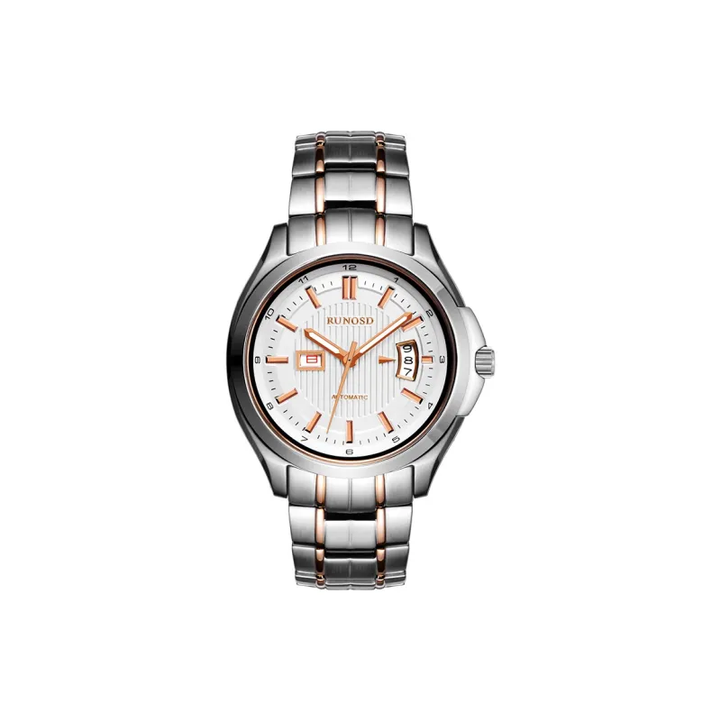 RUNOSD Mechanical Movement Stainless Steel Watchband Watch Men's Watches White Dial-5
